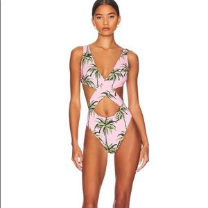 New Solid & Striped The Poppy Wrap One Piece Swimsuit XS Palm Tree Print